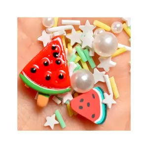 Wholesale red mini watermelon resin craft mix white star resin bead resin flat back cabochon DIY toy charm