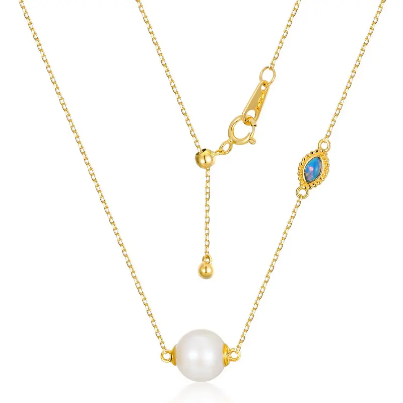 Elegante Blu Opale Perla D'acqua Dolce 14k Collana Preciosity Gioielli In Oro Collane