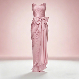 Vestido Formal Romántico Rosa Pálido sin Tirantes con Lazo en la Cintura, Drapeado, Fruncido y Asimétrico, Perfecto para Eventos y Celebraciones Elegantes - Product Image 2