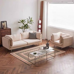 Canapé en tissu crème, style nordique moderne minimaliste, ensemble modulaire carré, appartement, salon, rembourrage en éponge, pieds en acier inoxydable - Product Image 3