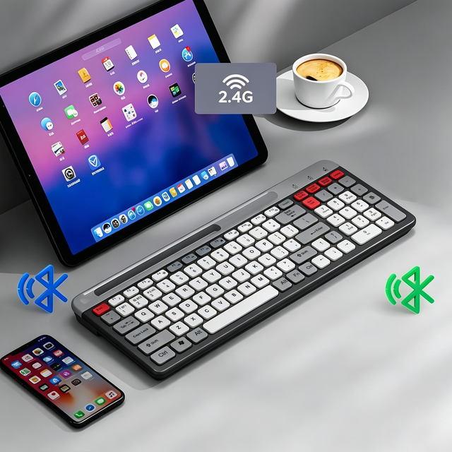 New Ultra-thin BT Wireless Keyboard Full Size 101 Keys Type-C Rechargeable Universal Built-in Stand Slot Keyboard for Tablet