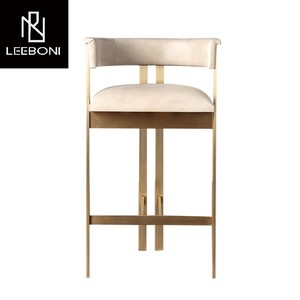 Silla de <span class=keywords><strong>Bar</strong></span> Moderna con Marco de Metal Dorado y Tapicería de Cuero/Tela, Silla Alta de Lujo para Barra de Cocina, Taburete para Barra de <span class=keywords><strong>Bar</strong></span> - Product Image 2