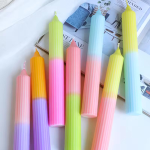 Two Tone Pointed Tip Long Taper <b>Candle</b> With Fine Stripe Ribbed Design for Elegant Wedding Table and Home Decoration - Product Image 3