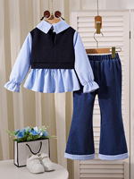 Ensembles de vêtements pour filles de 2 à 7 ans, mode 2026, chemise tendance avec patchwork + pantalon évasé en denim, costumes pour filles, cadeaux, vêtements pour bébés