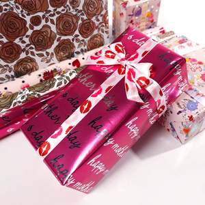 2025 papier d'emballage métallique en silicone enduit jetable pour la fête des mères 43x300cm rouleau emballage cadeau - Product Image 4