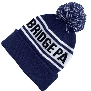 Fashion cheap sport custom knitted toque cuff pom bobble beanie hat designer embroidered knitted beanies hats with pom pom