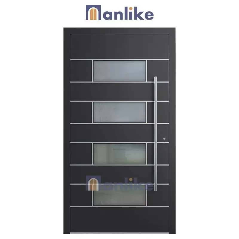 Anlike Villa d'entrée à l'épreuve des balles Extra Large Modern Black Armored Smart Exterior Metal Door External For Houses