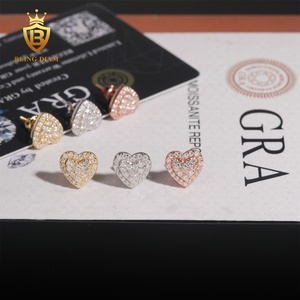 अच्छे गहने थोक 925 चांदी स्टर्लिंग बनाम मोइससानाइट डायमंड प्यार दिल का आकार गुलाबी बालियां सुंदर - Product Image 3