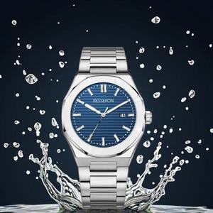 Reloj de Negocios Unisex Resistente al Agua 5ATM, Movimiento Japonés, Nuevo Diseño Mecánico, Acero Inoxidable, 42 mm, Oro Blanco, Correa de 22 mm - Product Image 4
