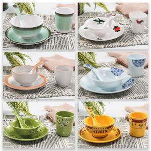 Juego de vajilla de melamina de cuatro piezas, tazón redondo, taza y platillo para uso en hoteles y restaurantes - Product Image 4