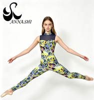 Justaucorps de danse pour femme adulte, imprimé numérique motif peinture à l'huile abstraite, col montant, dos à bretelles, en maille marine, Spandex/Nylon, pour scène de ballet