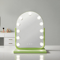 Modern Arch Vanity Mirror LED Display Screen Adjustable Brightness Touch Switch Freestanding Metal Glass Construction Makeup