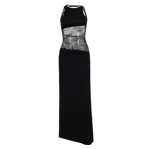 Robe longue sexy transparente et dos nu - Imprimé numérique uni, taille naturelle, lavable, avec panneaux en dentelle transparente et détails découpés - Product Image 6