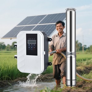 1HP Bomba de agua solar de acero inoxidable centrífuga de pozo profundo de 4 pulgadas con controlador híbrido - Product Image 1