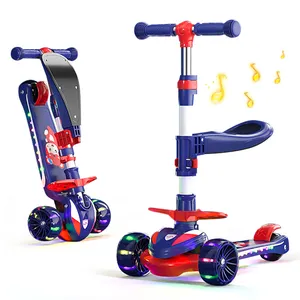 Manubrio regolabile in altezza e sedile rimovibile per bambini Kick Scooter 3 LED illuminato ruote Scooter per bambini di età compresa tra 3 e 12 anni