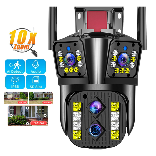 16MP 8K 10X Optical Wifi Surveillance Camera with Auto Tracking PTZ Night Vision CMOS Sensor Cloud Storage