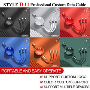 สายเคเบิลซิงค์ข้อมูลโทรศัพท์มือถือแบบขายส่ง 3 in 1 สายไมโครมัลติ USB Type-C สายชาร์จโทรศัพท์แบบกำหนดเองพร้อมโลโก้ - Product Image 3