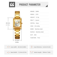 Montre à quartz pour femme SKMEI 2570, cadran carré vintage, étanche 30 m, bracelet en acier inoxydable, élégante montre-bracelet pour femmes de bureau, Reloj