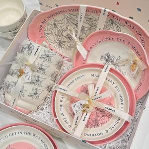 Ensemble de bols et assiettes en céramique à motif végétal sous glaçure, compatible micro-ondes, design créatif, vaisselle domestique - Product Image 2