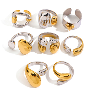 Anillo de Dos Tonos J&D Fashion Statement, Chapado en Oro de 18K, Acero Inoxidable, <span class=keywords><strong>Doble</strong></span> Capa, Liso, Apilable - Product Image 1