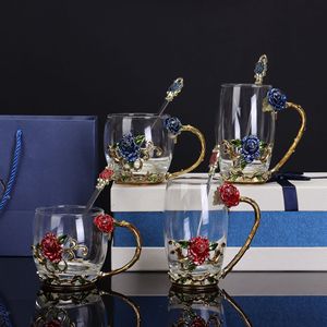 Taza de Vidrio Esmaltada con Diseño de Rosas, Estilo Europeo, con Asa, Resistente a Altas Temperaturas, Juego de Tazas de Té, Regalo Creativo - Product Image 2