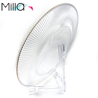 Assiettes de présentation transparentes en verre de 13 pouces avec motif rayé et bord doré