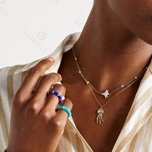 Collana Choker Gemnel Serpentina Jellyfish Placcata Oro Argento 925 Finitura Incisa con Zirconia Cubica e Catena di Prolunga - Product Image 2