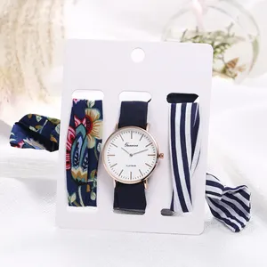 Fashion Women Ladies Floral Ribbon Watch Gift Accessories Jewelry Set With Box