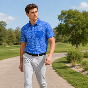 Polo de <span class=keywords><strong>Golf</strong></span> Personalizado Azul Brillante con Estampado de Puntos Pequeños en Poliéster y Spandex, Tallas XS-3XL, Camisetas Transpirables para Campo de <span class=keywords><strong>Golf</strong></span>, Suministros para Clubes OEM ODM - Product Image 3
