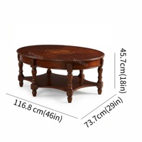 Table basse ovale en bois massif à deux niveaux avec pieds sculptés, finition cerisier vintage, 46"L x 29"W x 18"H, pour salon