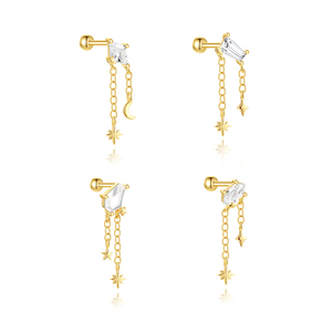 Pendientes de moda al por mayor, chapados en oro S925, diseño de estrella y luna con piedra de colores y cierre de bola para perforaciones. - Product Image 1