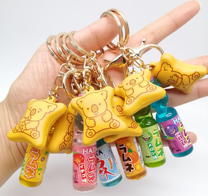 Porte-clés artificiel <span class=keywords><strong>de</strong></span> style japonais, en forme <span class=keywords><strong>de</strong></span> boule, avec pendentif figurine <span class=keywords><strong>de</strong></span> dessin animé (boisson, ours en peluche, biscuit, mini-aliment), ornement suspendu - Product Image 3