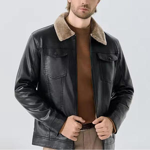 Veste en <span class=keywords><strong>cuir</strong></span> pour homme <span class=keywords><strong>de</strong></span> bonne qualité, tendance, légère, décontractée, en <span class=keywords><strong>cuir</strong></span> d'agneau, doublée <span class=keywords><strong>de</strong></span> polaire épaisse, élégante - Product Image 2