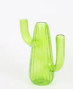 56癒しの卸売北欧のカラフルなリブ付き透明シリンダー色のサボテン型の手吹きガラス花瓶