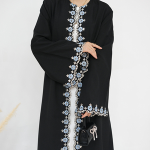 Abito Musulmano da Donna alla Moda con Ricamo Floreale, <span class=keywords><strong>Abaya</strong></span> Nero <span class=keywords><strong>Arabo</strong></span> a Maniche Lunghe per l'Eid, <span class=keywords><strong>Abaya</strong></span> Modesto da Dubai, <span class=keywords><strong>Abaya</strong></span> Aperto Musulmano di Tendenza - Product Image 5