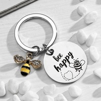 Porte-clés insecte abeille en acier inoxydable européen, fait main, de luxe, avec breloque en cristal naturel de 25 mm, par FEELMEM