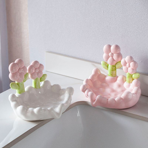 <span class=keywords><strong>Porte</strong></span>-<span class=keywords><strong>savon</strong></span> <span class=keywords><strong>rose</strong></span> en céramique avec fleur mignonne durable et drainable pour salle de bain au design unique - Product Image 5