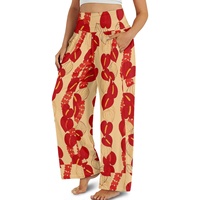 Low Moq Women's High Waist Wide Leg Palazzo Pants in Hawaiian Kalo Leaf Camouflage Print Pallazo Pants Women Floral Pants