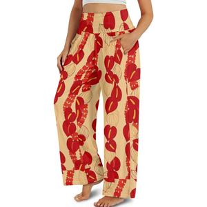 بنطال بلازو نسائي عالي الخصر بساق واسعة من هاواي بطبعة ورق مموهة بنطال بالازو للنساء بنطال مزهر - Product Image 6