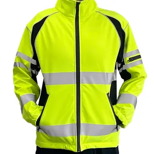 Custom Warm And Windproof Engineering Hi Vis Safety High Visibility Reflective Safety Jackets Softshell With Pocket