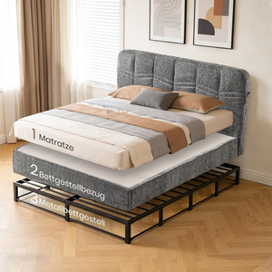 <span class=keywords><strong>Lit</strong></span> plateforme moderne en métal avec housse en tissu amovible, cadre <span class=keywords><strong>de</strong></span> <span class=keywords><strong>lit</strong></span> rembourré intelligent pour la vente en ligne et les projets hôteliers. - Product Image 1
