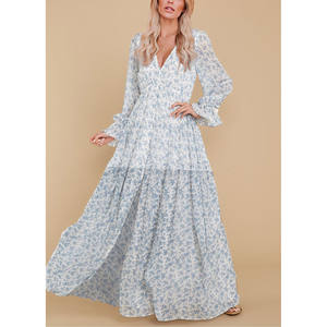 Robe décontractée en mousseline de soie pour femme, tenue de plage élégante, bohème, imprimé floral, à la mode, été - Product Image 3