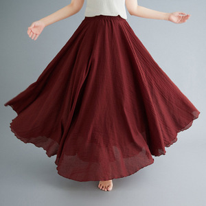 <span class=keywords><strong>Jupe</strong></span> longue ethnique unie décontractée d'été en polyester anti-plis taille élastique grande taille style Mori Girl 40 couleurs 131 - Product Image 6