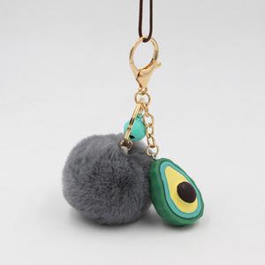 Porte-clés mignon en forme d'avocat pour femmes, pendentif pour sac de voiture, porte-clés en carton, cadeau pour femmes et filles, porte-clés en fausse fourrure avec <span class=keywords><strong>pompon</strong></span> - Product Image 5