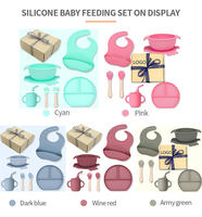 Vente en gros usine : Ensemble d'alimentation pour bébés en silicone, comprenant tasses, cuillères, bavoirs, assiettes à compartiments, bols à ventouse et autres articles de vaisselle