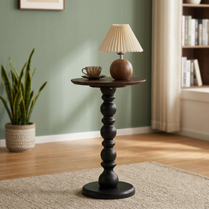 Modern Round Wood <b>Coffee</b> <b>Table</b> With Turned <b>Leg</b> Base Midcentury Design Living Room Furniture - Product Image 4