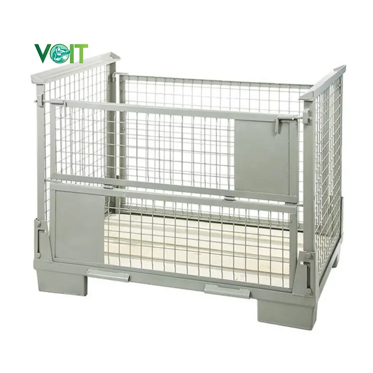 Heavy duty powder coating stacking large metal storage steel mesh foldable cages