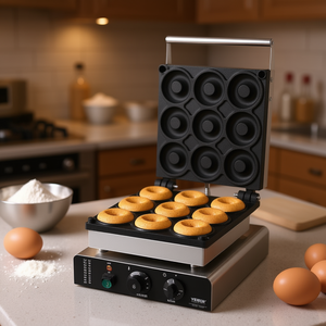 Máquina para hacer donas eléctrica Vevor de 90 mm, 9 orificios, calentamiento de doble cara, antiadherente, para panadería y uso doméstico. - Product Image 2