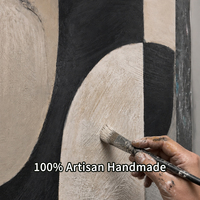 Grande toile Japandi peinte à la main, texture 3D, noir et blanc, géométrique, Wabi-Sabi, art mural avec cadre pour salon, décoration d'hôtel