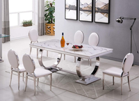 Mesa de comedor de lujo blanca y dorada-Marco de metal de acero inoxidable